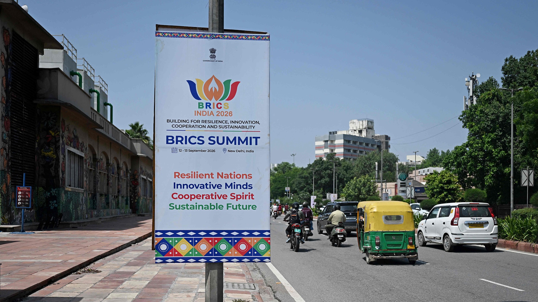 A sign put up for the 18th BRICS Summit in New Delhi, India, September 9, 2026. /CFP