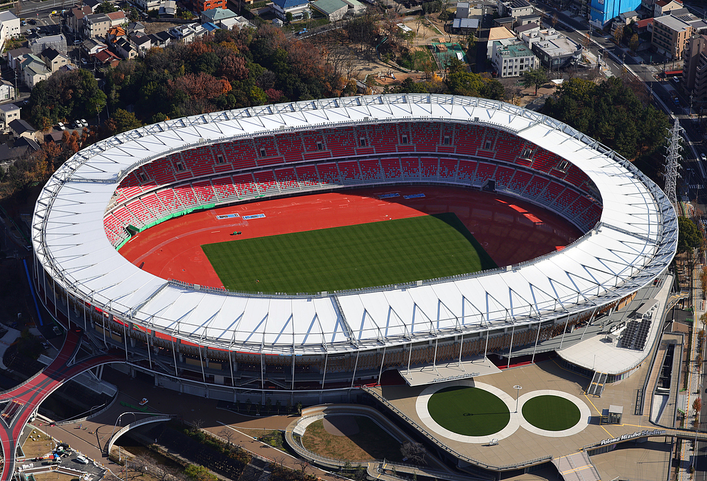 An aerial photo shows Mizuho Park Athletic Stadium, which is the main venue for the Asian Games, Japan, December 10, 2025. /CFP