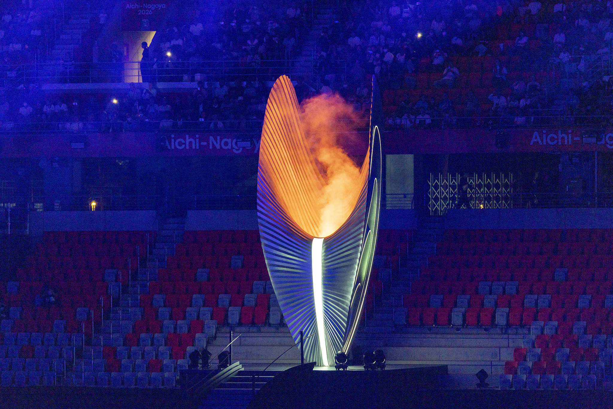 The flame is ignited at the opening ceremony of the 2026 Aichi-Nagoya Asian Games at Paloma Mizuho Stadium in Aichi, Japan, September 19, 2026. /VCG