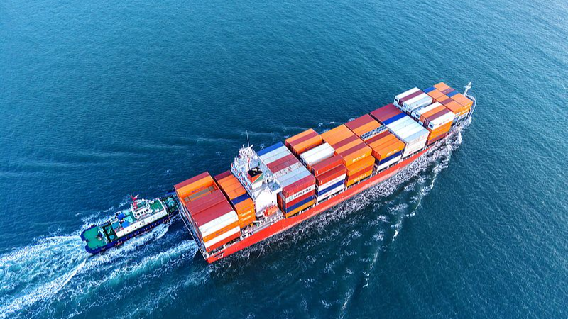 A file photo of a container ship entering the Qingdao Port in Qingdao, east China's Shandong Province. /VCG
