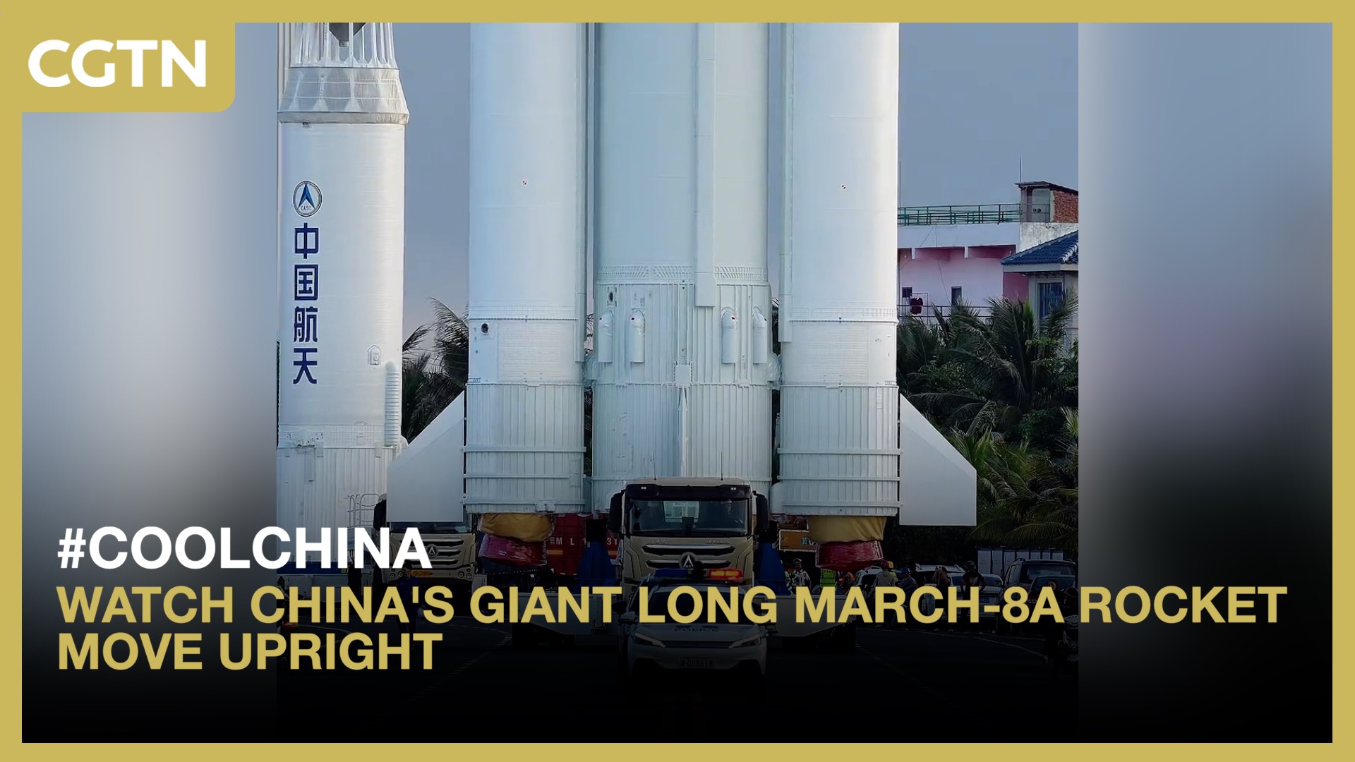 Watch China's giant Long March-8A rocket move upright