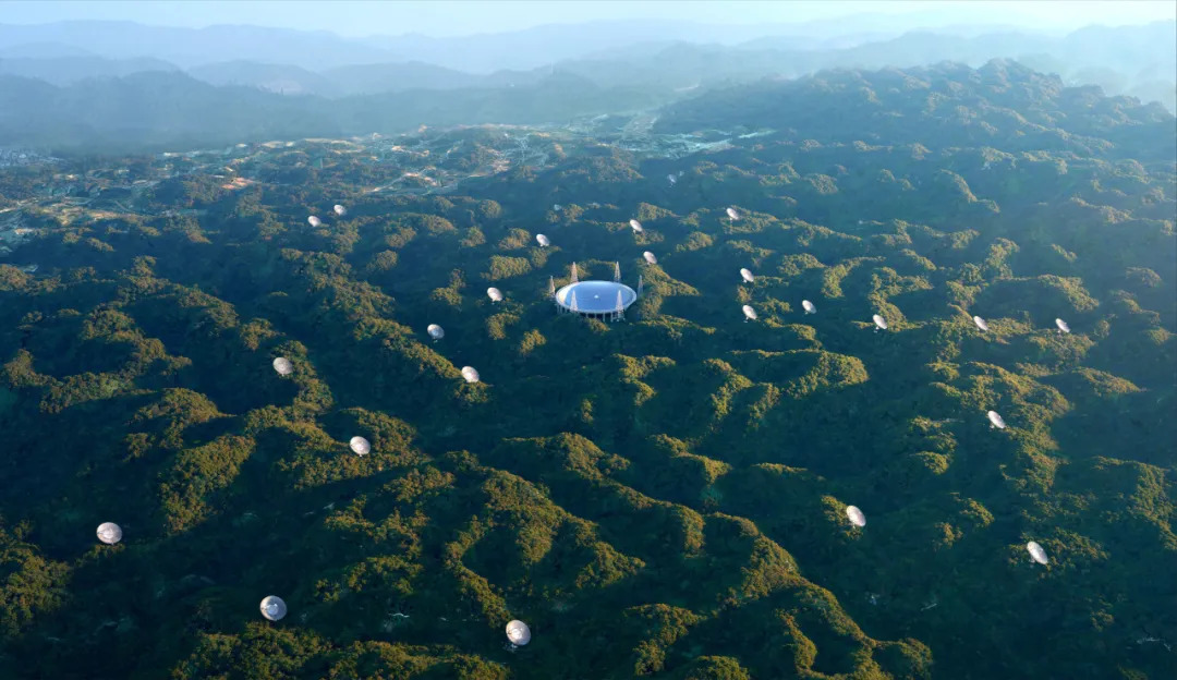An artist's rendering of the giant integrated aperture array with FAST at its core. 
