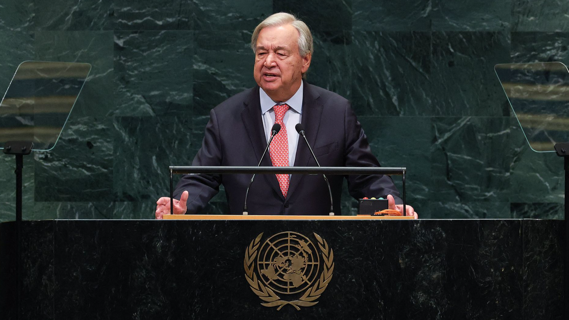 UN Secretary-General Antonio Guterres speaks during the 81st United Nations General Assembly at the United Nations Headquarters in New York, US, on September 22, 2026. /VCG