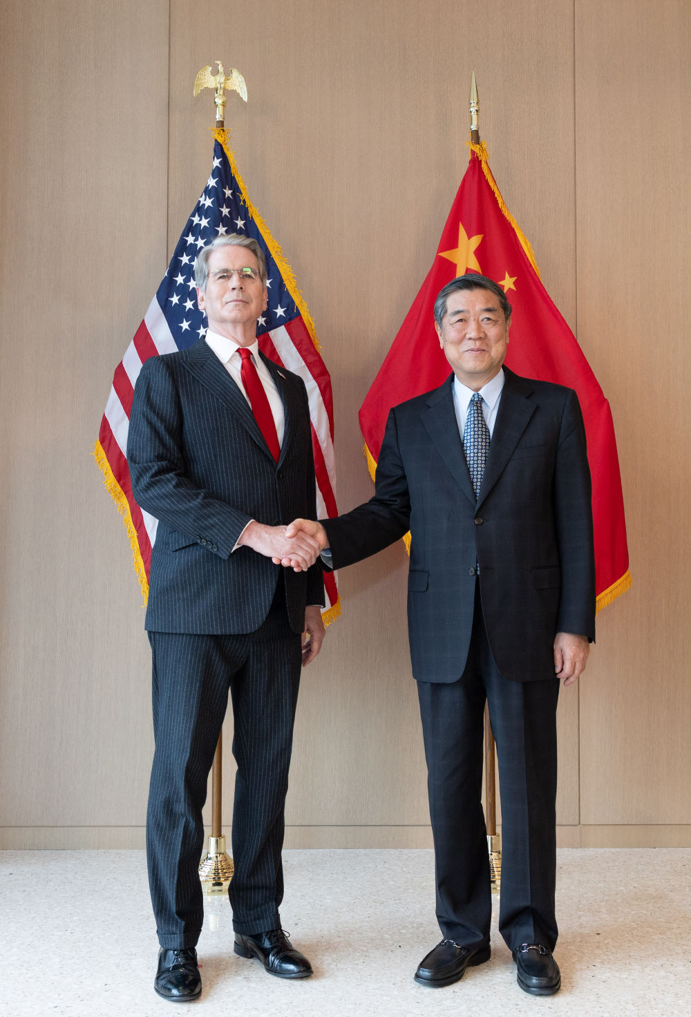 Chinese Vice Premier He Lifeng (R), also a member of the Political Bureau of the Communist Party of China Central Committee, shakes hands with US Treasury Secretary Scott Bessent before their consultations on trade and economic issues in New York City, US, September 20, 2026. /CMG