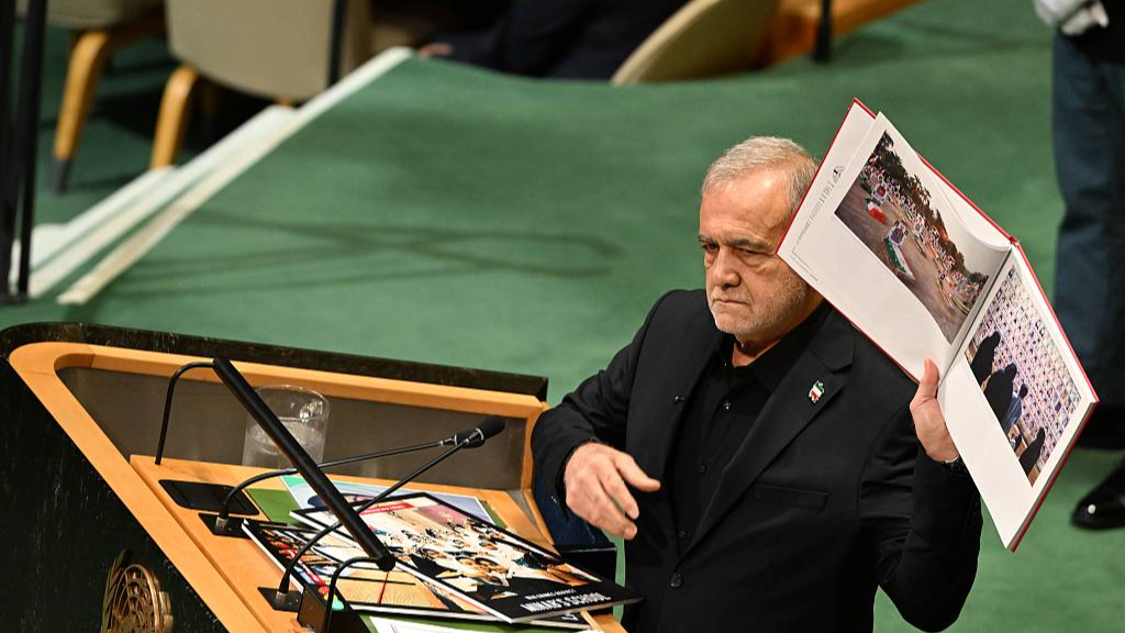 Iranian President Masoud Pezeshkian addresses day two of the opening of the 81st Session of the United Nations General Assembly at UN headquarters in New York, US, September 23, 2026. /VCG
