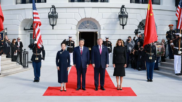 President Xi attends welcome ceremony hosted by President Trump