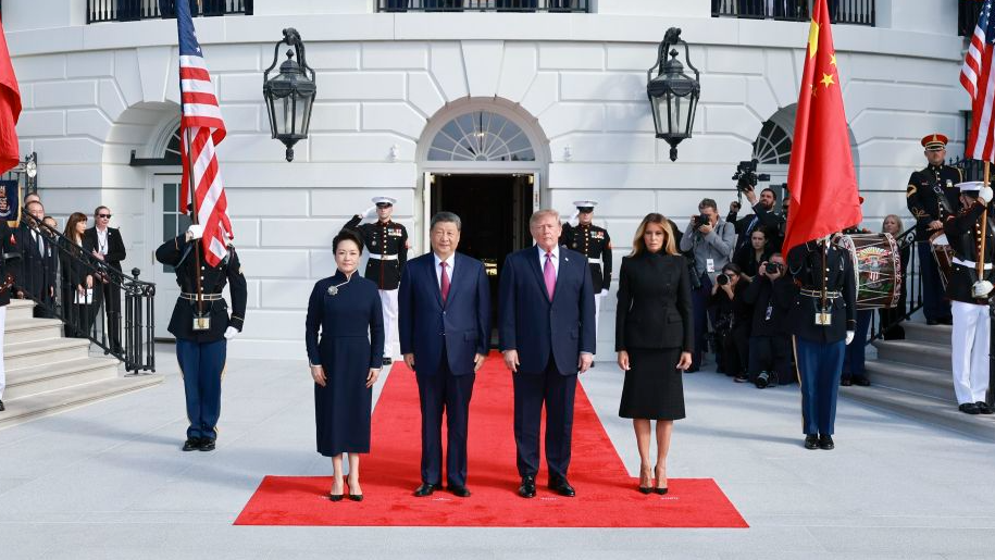 President Xi attends welcome ceremony hosted by President Trump