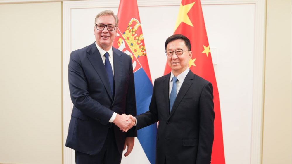 Chinese Vice President Han Zheng meets with Serbian President Aleksandar Vucic on the sidelines of the 81st session of the United Nations General Assembly in New York, the United States, September 24, 2026. /Xinhua