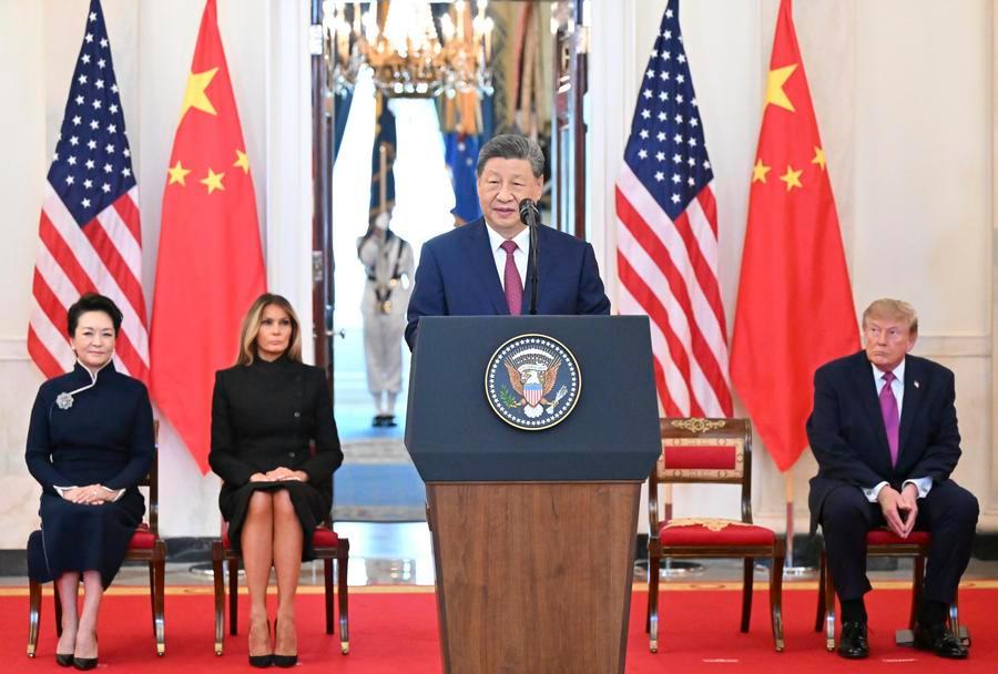 Chinese President Xi Jinping addresses a welcome ceremony held by US President Donald Trump at the White House in Washington, D.C., the United States, Sept. 24, 2026. /Xinhua
