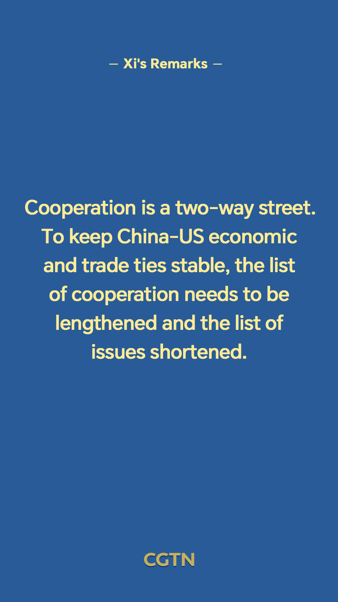 Key remarks from President Xi Jinping in meeting with US President Donald Trump