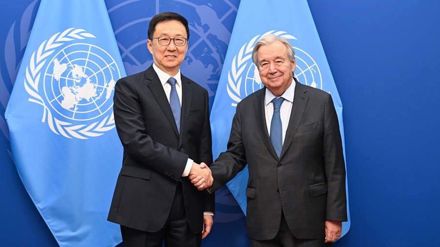 Chinese Vice President Han Zheng meets with UN Secretary-General Antonio Guterres in New York City, US, September 25, 2026. /Xinhua