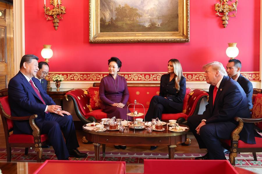 Chinese President Xi Jinping has a chat over tea with US President Donald Trump at the White House in Washington, DC, the United States, September 25, 2026. /Xinhua
