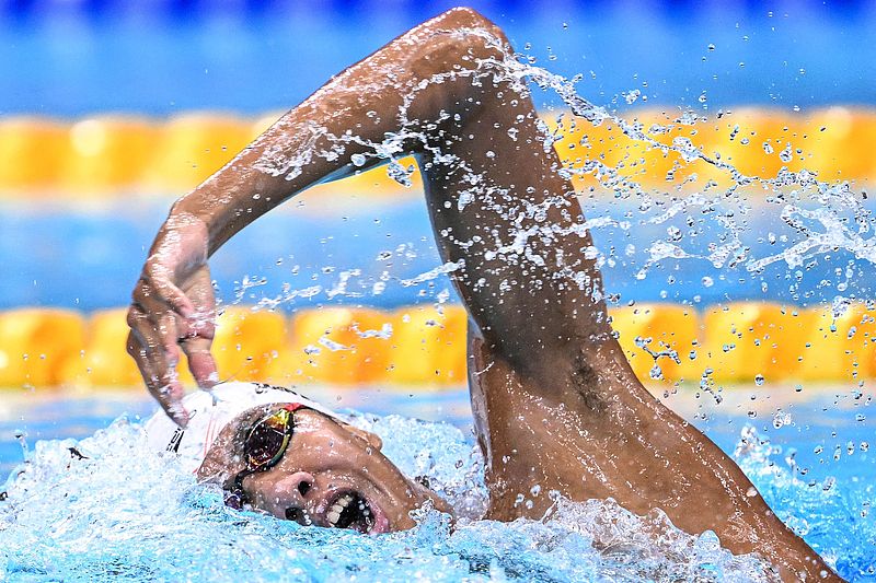 Zhang Zhanshuo competes in the final A of the men's 800m freestyle swimming event at the 20th Asian Games Aichi-Nagoya 2026 in Tokyo, Japan, September 24, 2026. /VCG