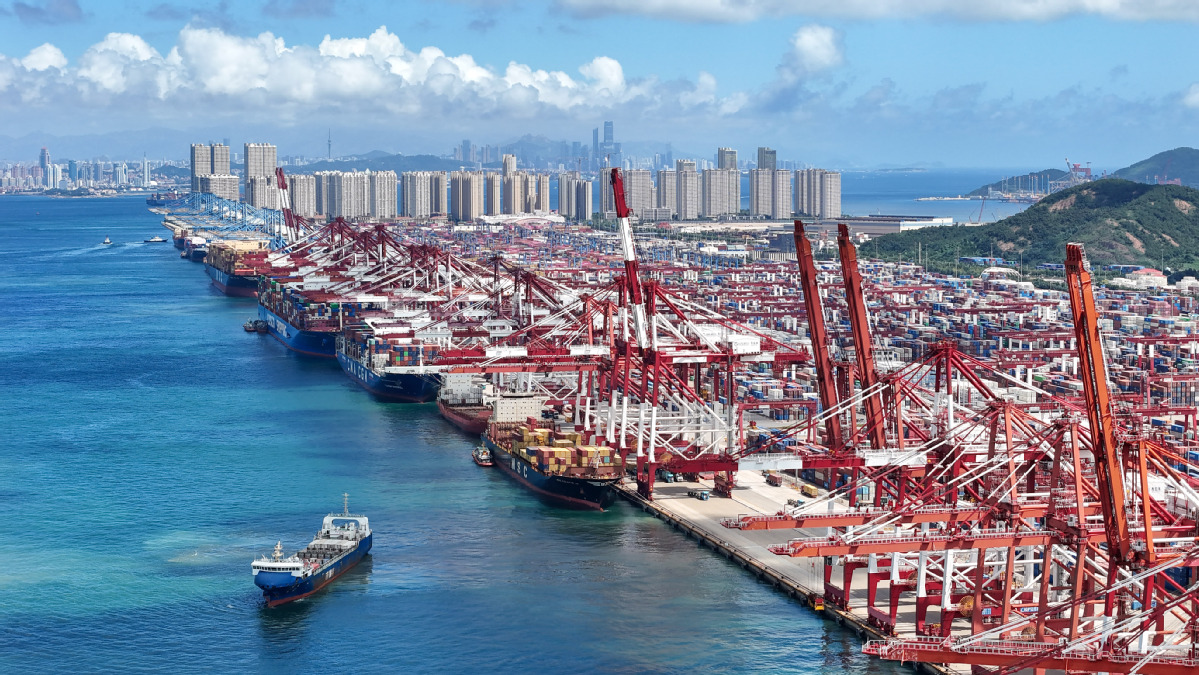 An aerial view of the Qianwan Container Terminal of Qingdao Port in Qingdao, East China's Shandong Province, August 25, 2026. /Xinhua