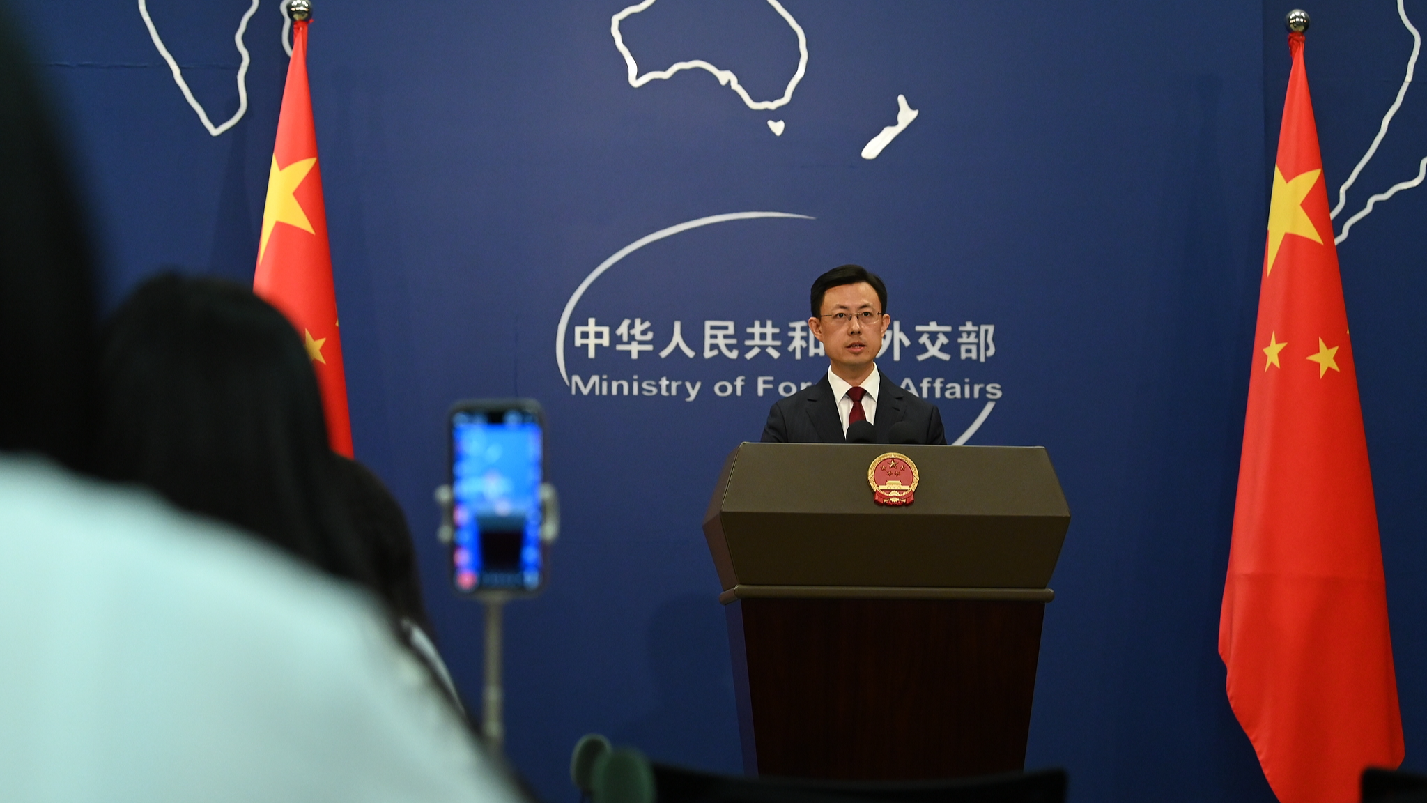 A file photo of Chinese Foreign Ministry spokesperson Guo Jiakun speaking at a regular press conference in Beijing, China. /VCG