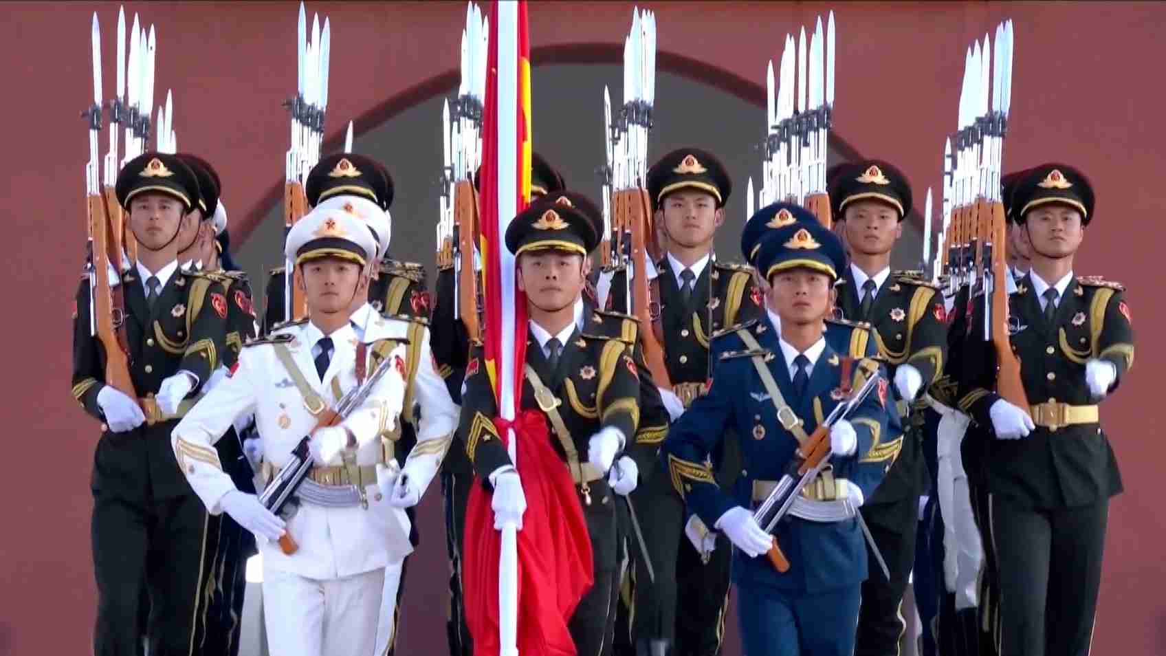 The Guard of Honor of the Chinese People's Liberation Army escorted the national flag to the Tiananmen Square, Beijing, capital of China, October 1, 2026. /CMG