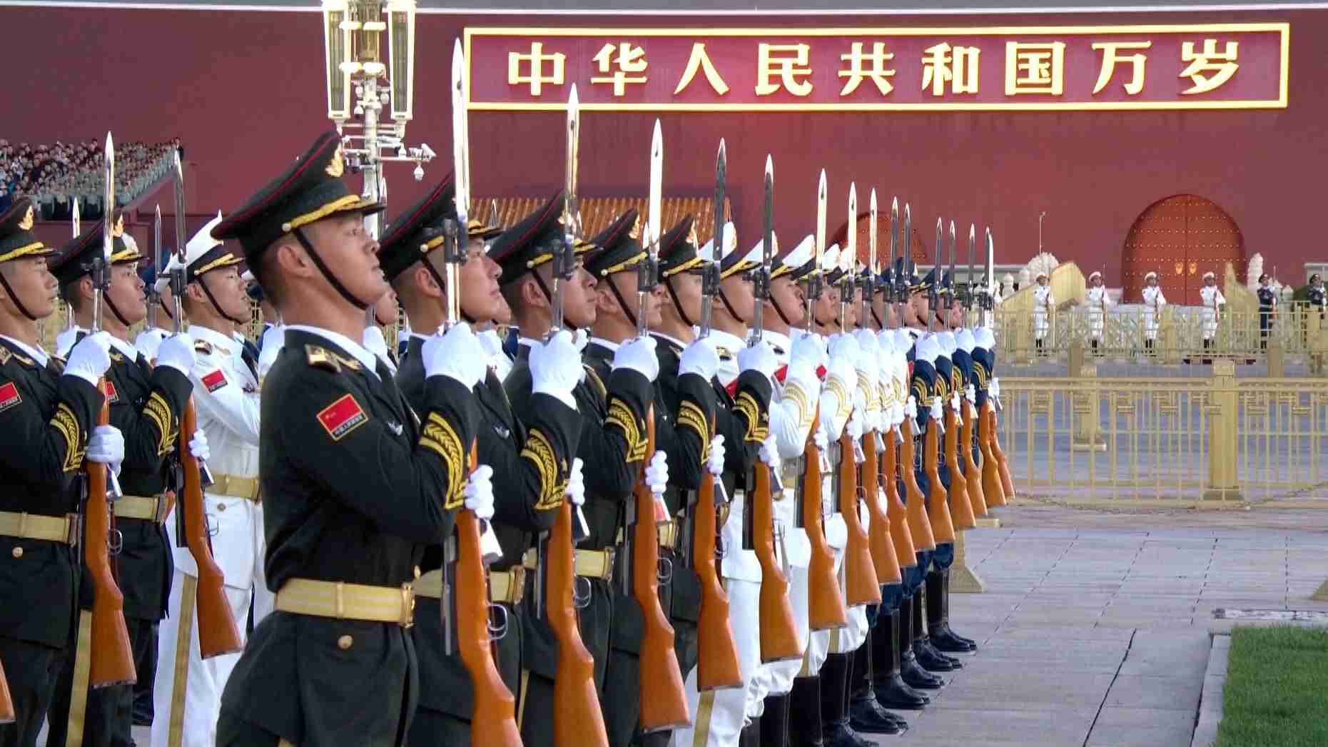 The Guard of Honor of the Chinese People's Liberation Army escorted the national flag to the Tiananmen Square, Beijing, capital of China, October 1, 2026. /CMG