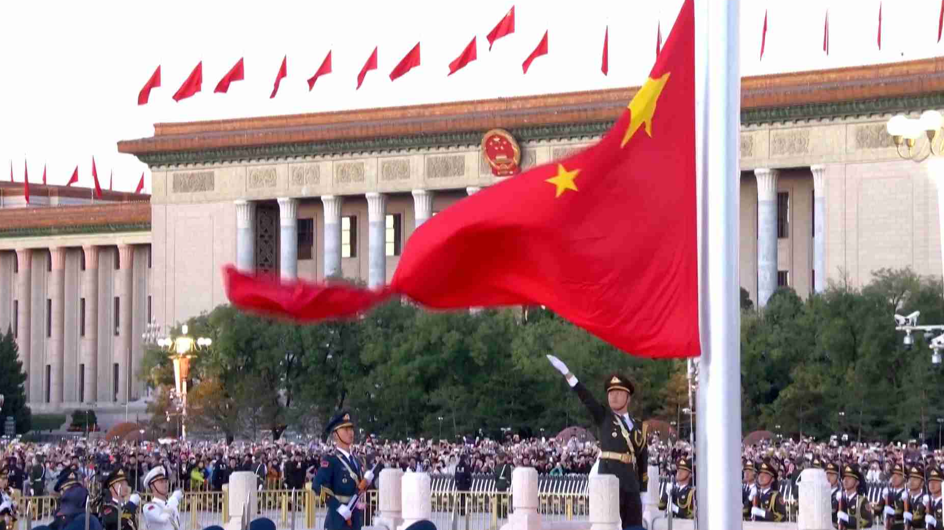 A flag-raising ceremony is held at the Tiananmen Square to celebrate the 77th anniversary of the founding of the People's Republic of China (PRC), Beijing, capital of China, October 1, 2026. /CMG