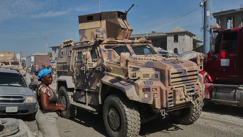 An armored police vehicle, part of the UN-backed Gang Suppression Force (GSF), patrols in Port-au-Prince, Haiti, September 29, 2026. /VCG