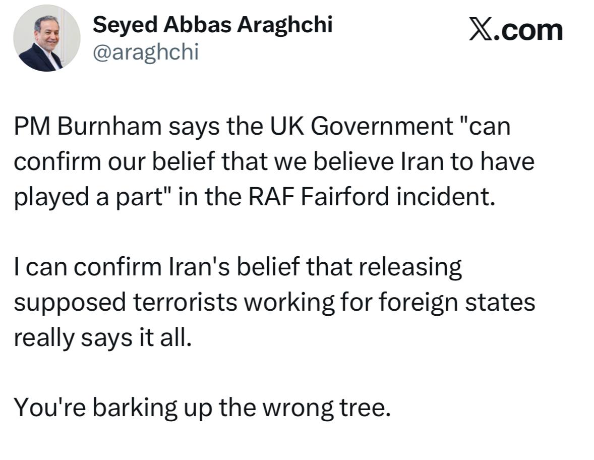  Iranian Foreign Minister Abbas Araghchi's X post, October 1, 2026. /@araghchi