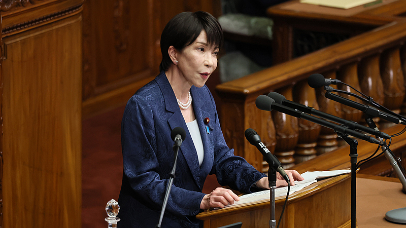 Japanese Prime Minister Sanae Takaichi delivers a policy speech during a plenary session of the House of Representatives as an extraordinary Diet session opens in Tokyo, Japan, October 5, 2026. /VCG