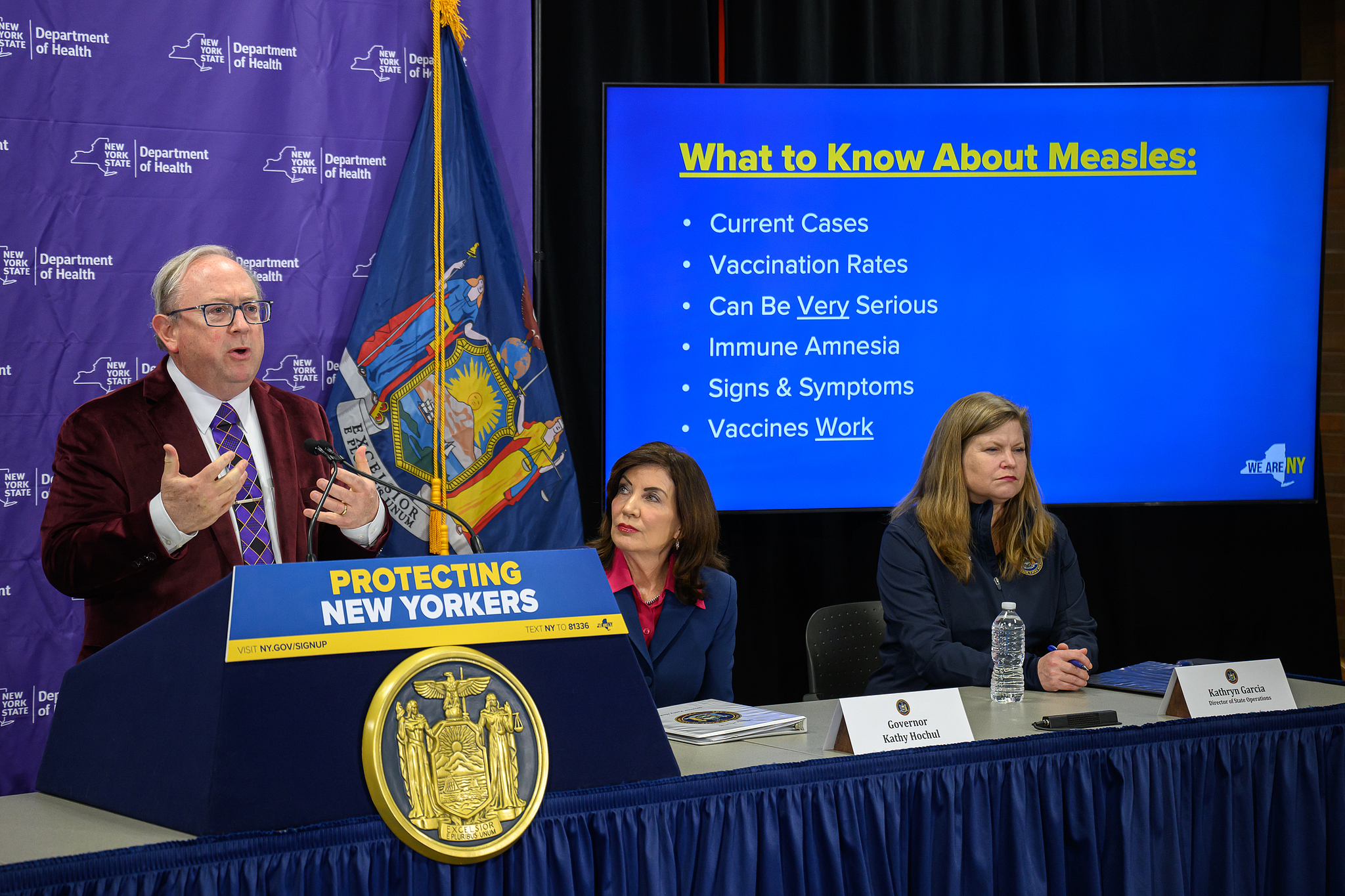 State Department of Health Commissioner Dr. James McDonald gives an update on the statewide response to a recent measles outbreak during a press conference, Albany, New York, United States, March 19, 2025. /VCG
