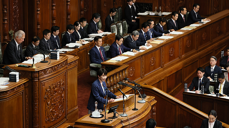 Japanese Prime Minister Sanae Takaichi delivers a policy speech in Tokyo, Japan, October 5, 2026. /VCG