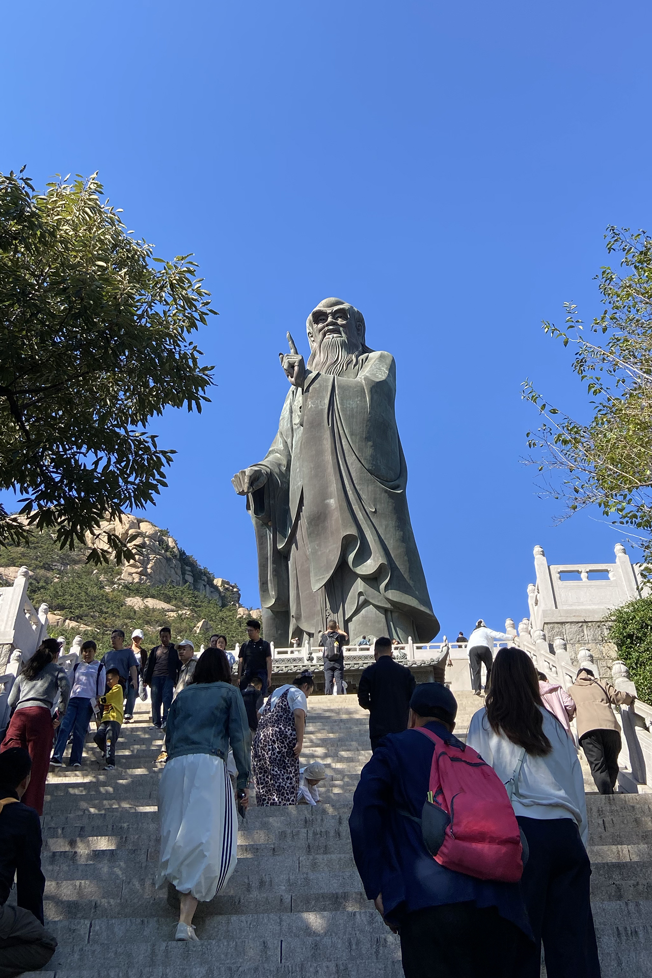 A statue of the ancient Chinese philosopher Laozi is seen at the Taiqing scenic area of Laoshan Mountain in Qingdao, Shandong Province on October 5, 2026. /CGTN