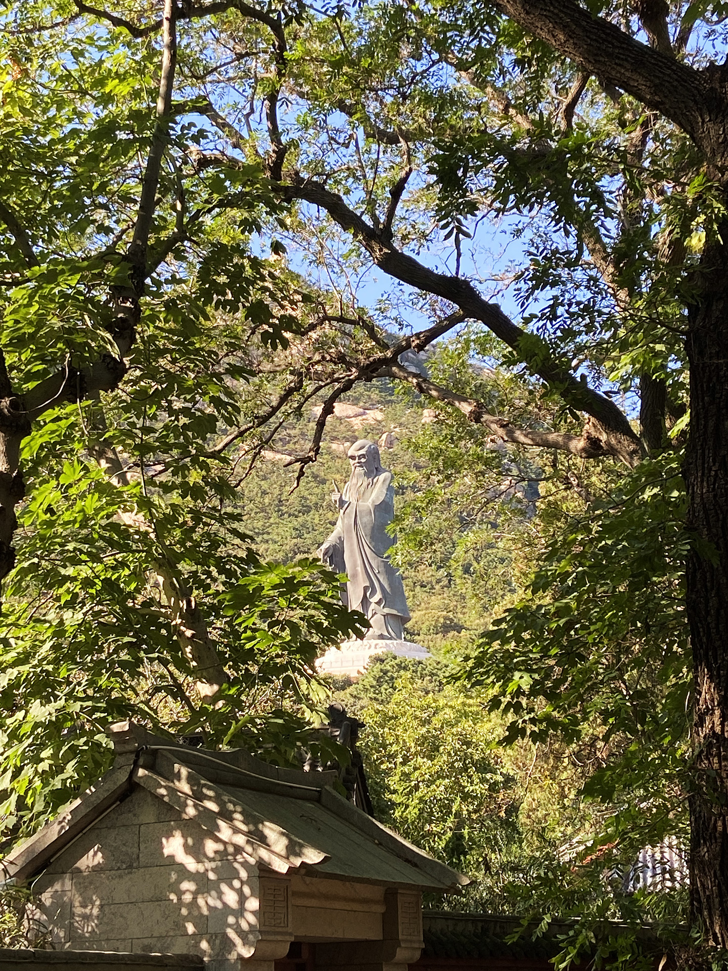 A statue of the ancient Chinese philosopher Laozi is seen at the Taiqing scenic area of Laoshan Mountain in Qingdao, Shandong Province on October 5, 2026. /CGTN