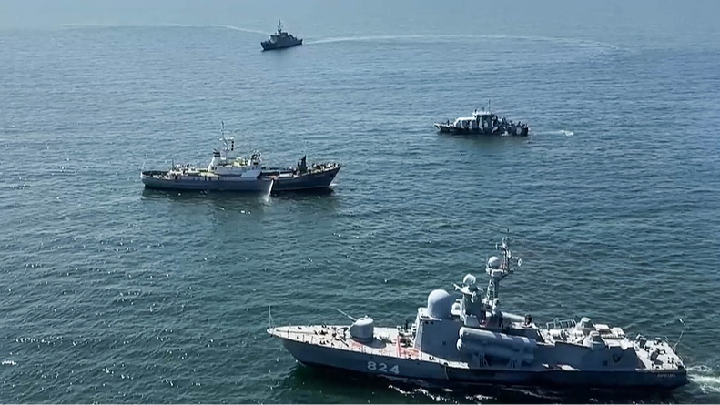 A Russian Navy strike group conducting combat drills in the Baltic Sea, June 23, 2025. /VCG