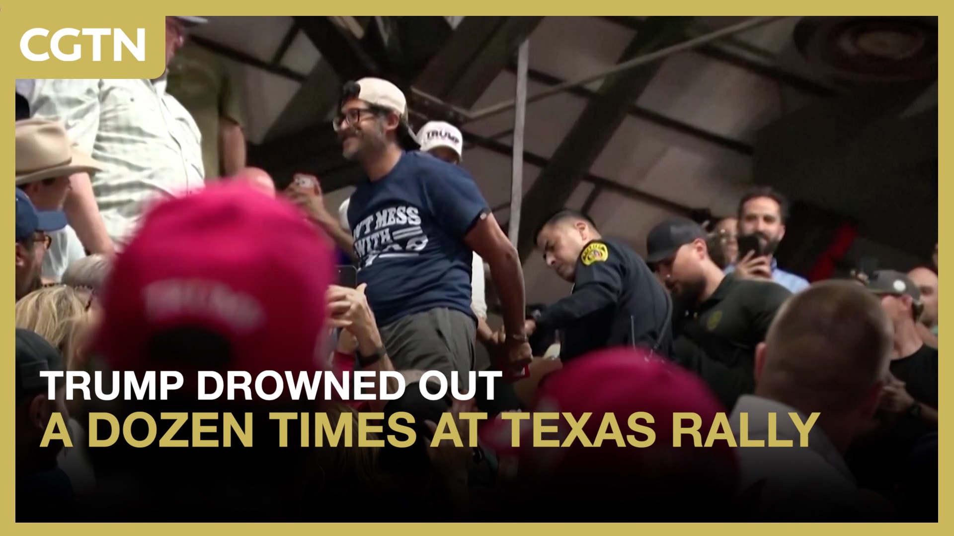 Trump drowned out a dozen times at Texas rally