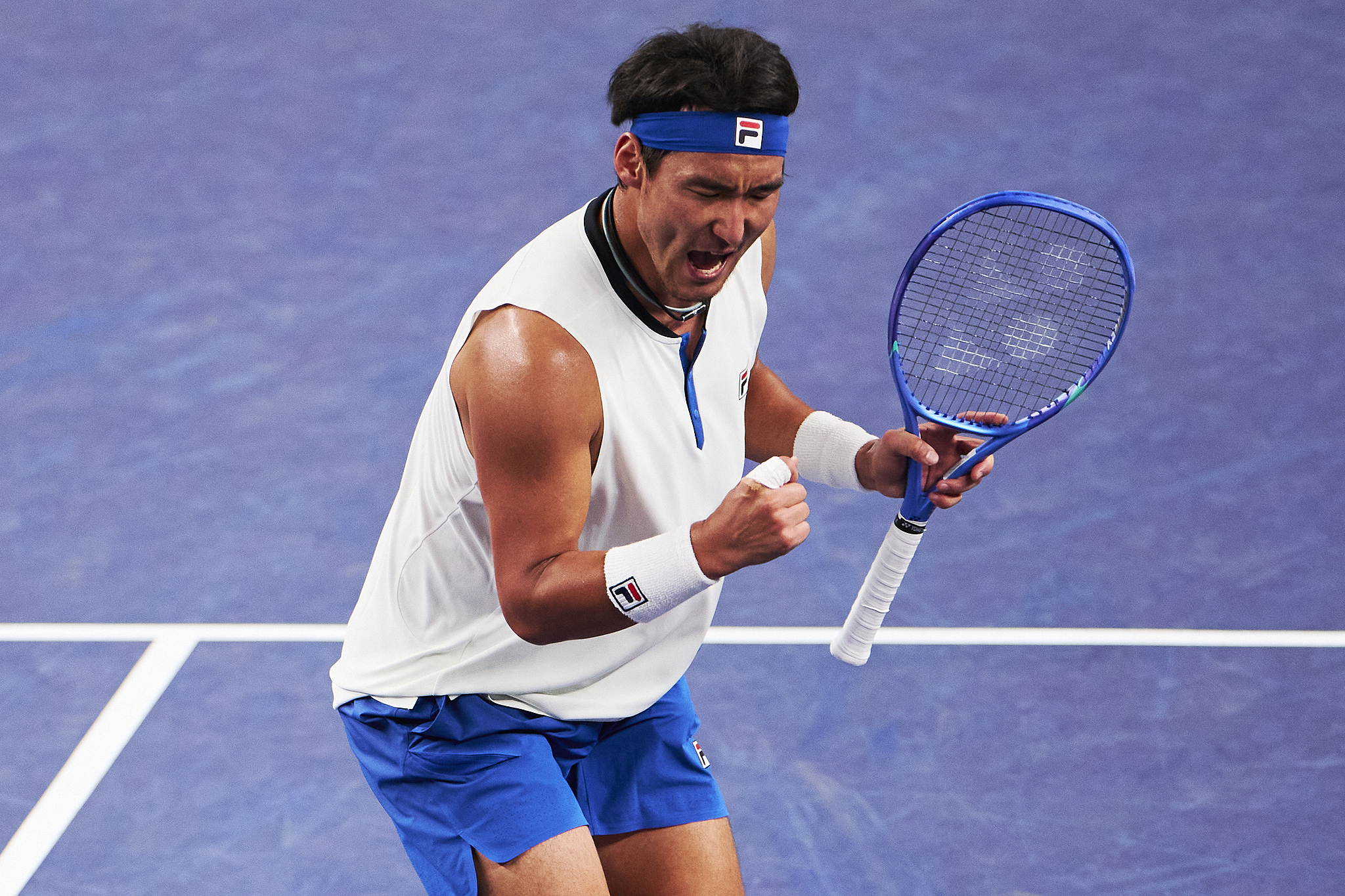 China's Buyunchaokete celebrates after winning a point in the men's singles first-round match against France's Luca Van Assche at the Shanghai Masters in Shanghai, east China, October 8, 2026. /VCG