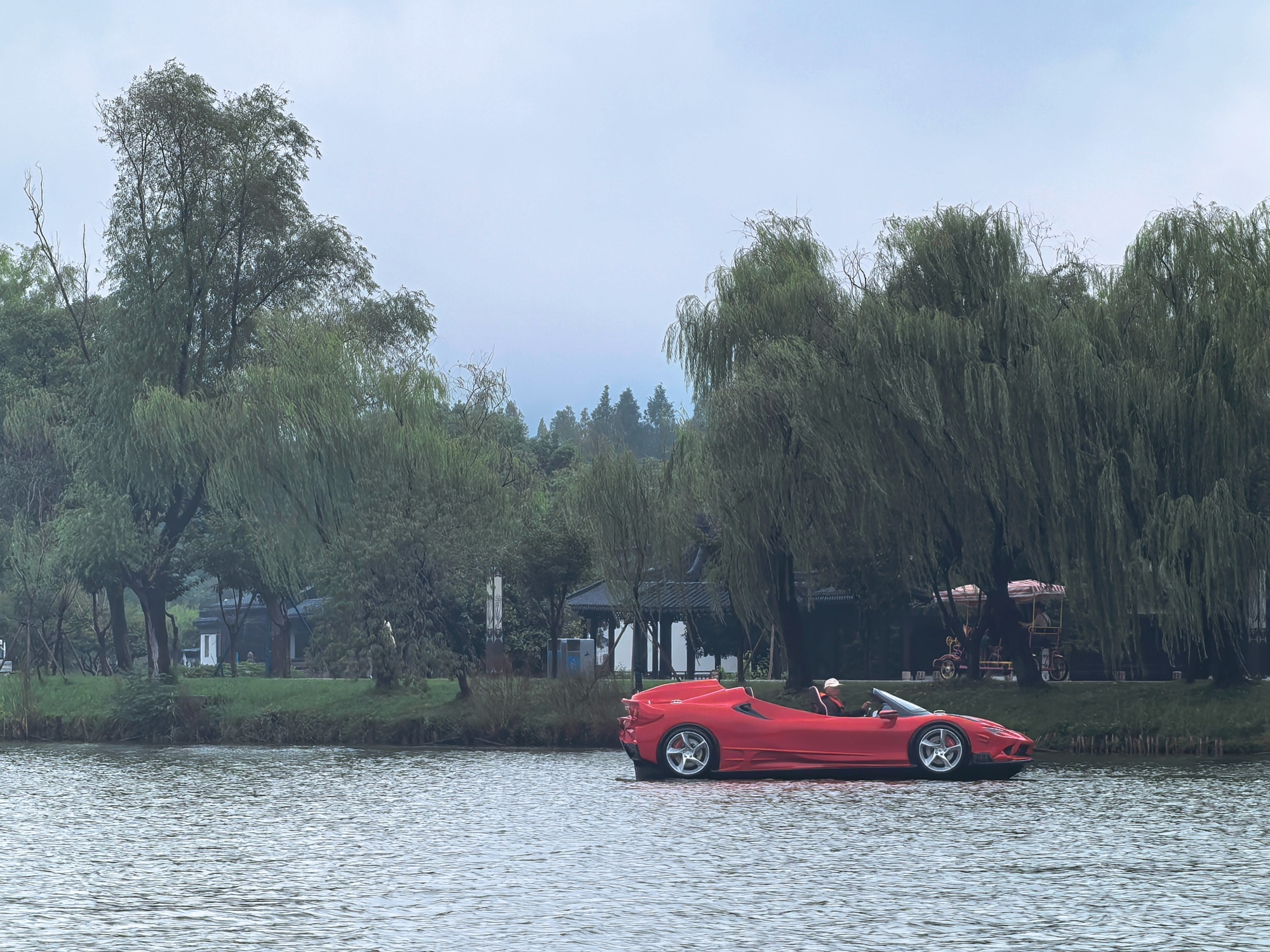 A supercar-styled speedboat is seen at Shanghu Lake Scenic Area in Changshu, east China's Jiangsu Province on October 4, 2026. /CGTN