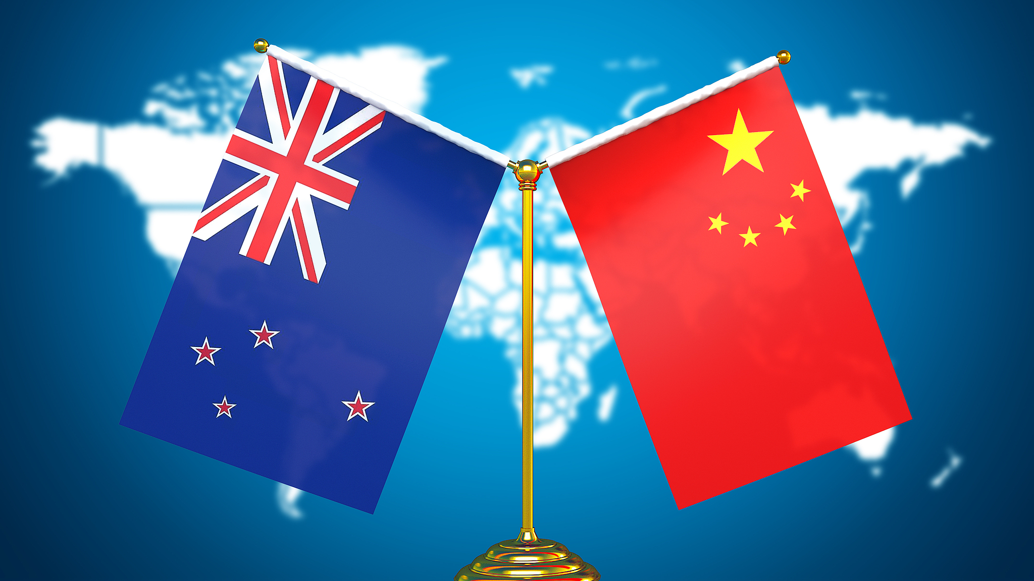 The national flags of China (R) and New Zealand. /VCG