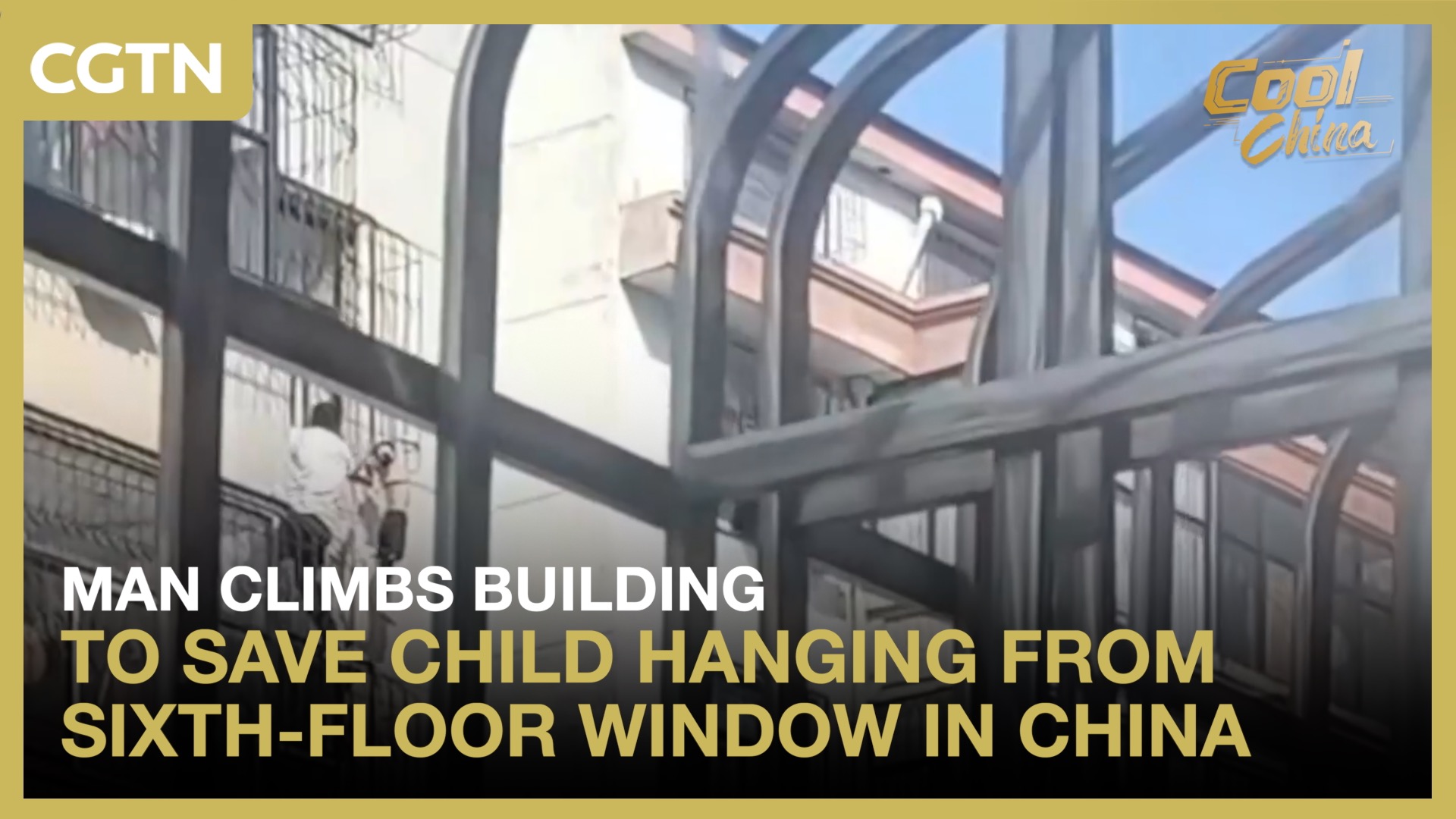 Man saves child hanging from sixth-floor window in China