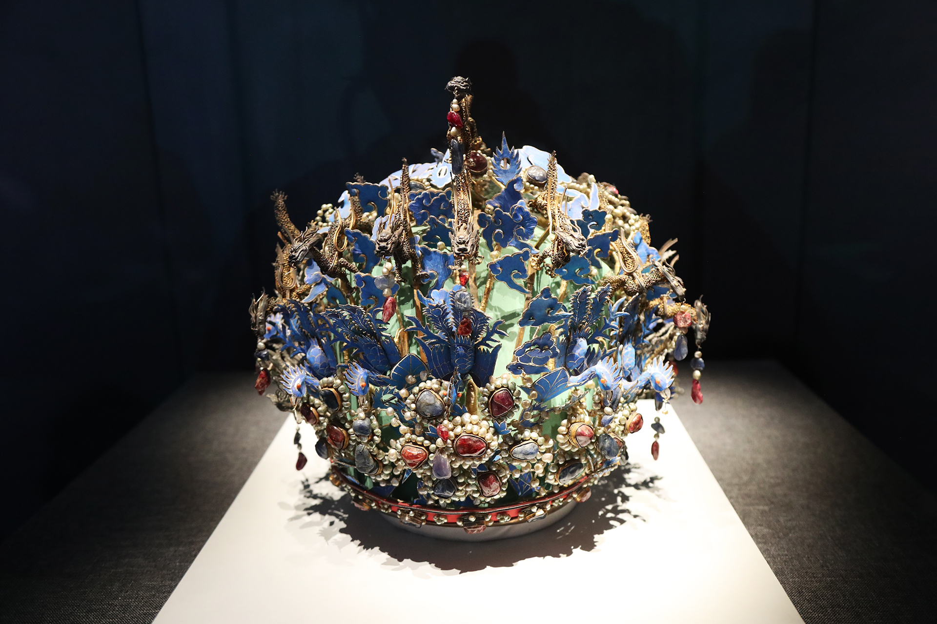 The Twelve-Dragon and Nine-Phoenix Crown of Empress Xiaojing from the Ming Dynasty is on display at the Capital Museum in Beijing on October 10, 2026. /CGTN