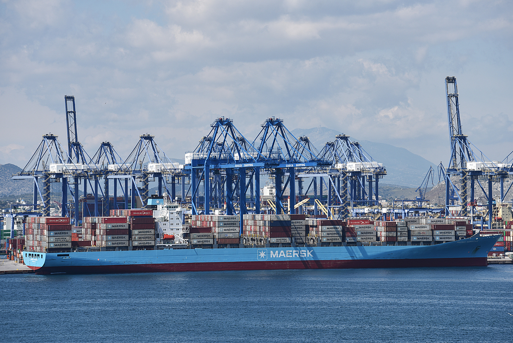 A view of the COSCO-owned container terminal in Piraeus, Greece, April 10, 2025. /VCG