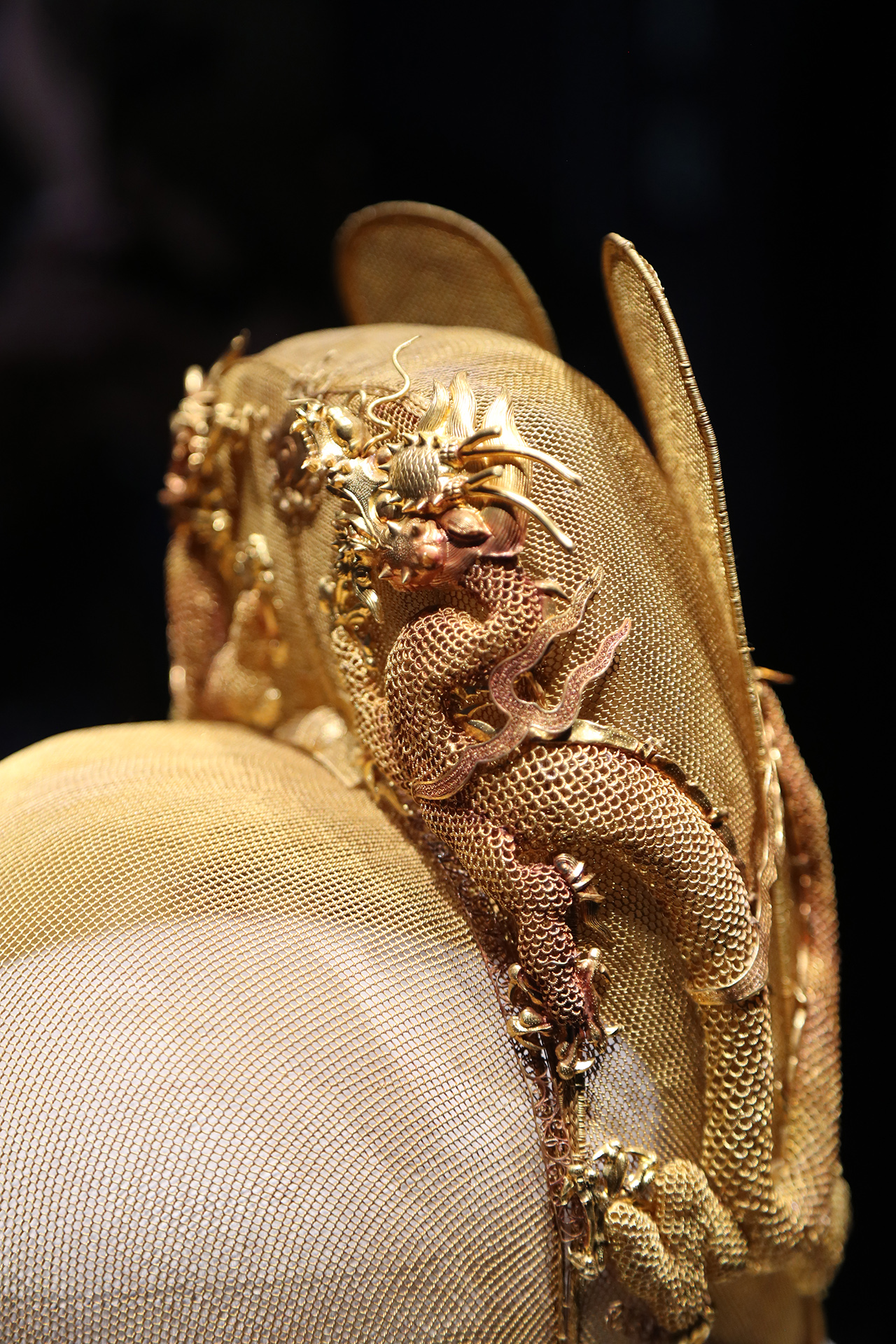This photo taken on October 10, 2026 shows details of the Gold Winged Crown of Emperor Wanli from the Ming Dynasty on display at the Capital Museum in Beijing. /CGTN
