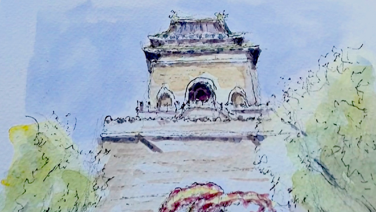 Beijing through their eyes: A Spanish tourist sketches the Bell Tower