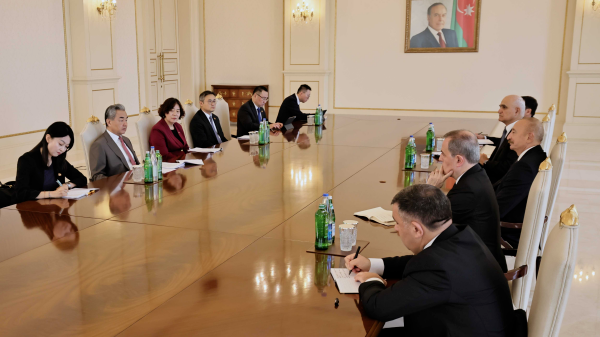 Chinese Foreign Minister Wang Yi, also a member of the Political Bureau of the Communist Party of China Central Committee, meets with Azerbaijani President Ilham Aliyev in Baku, Azerbaijan, October 14, 2026. /Chinese Foreign Ministry