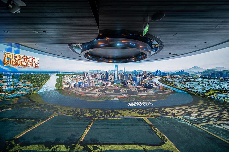 The exhibition hall of the Hetao Shenzhen-Hong Kong Science and Technology Innovation Cooperation Zone in Shenzhen, south China's Guangdong Province, May 8, 2024. /VCG