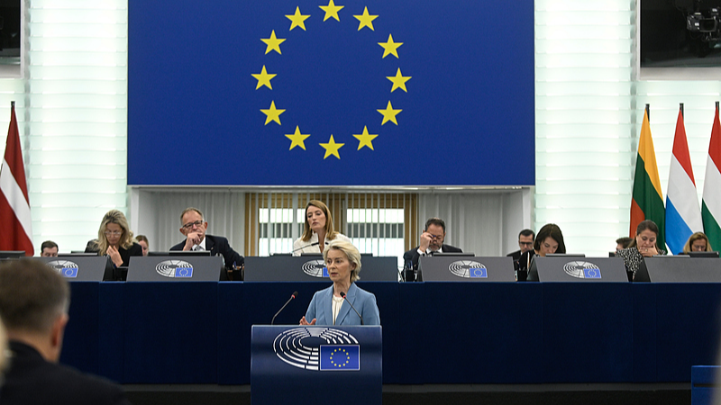European Commission President Ursula von der Leyen attends a joint debate ahead of the two-day EU summit kicking off on October 15 in Strasbourg, France, October 6, 2026. /VCG