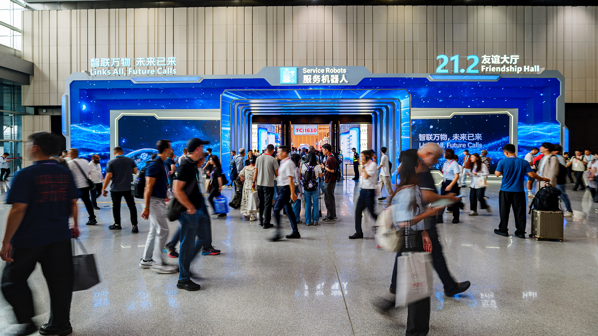 Visitors walk around the service robots zone at the 140th China Import and Export Fair, also known as the Canton Fair, in Guangzhou, south China's Guangdong Province, October 15, 2026. /VCG