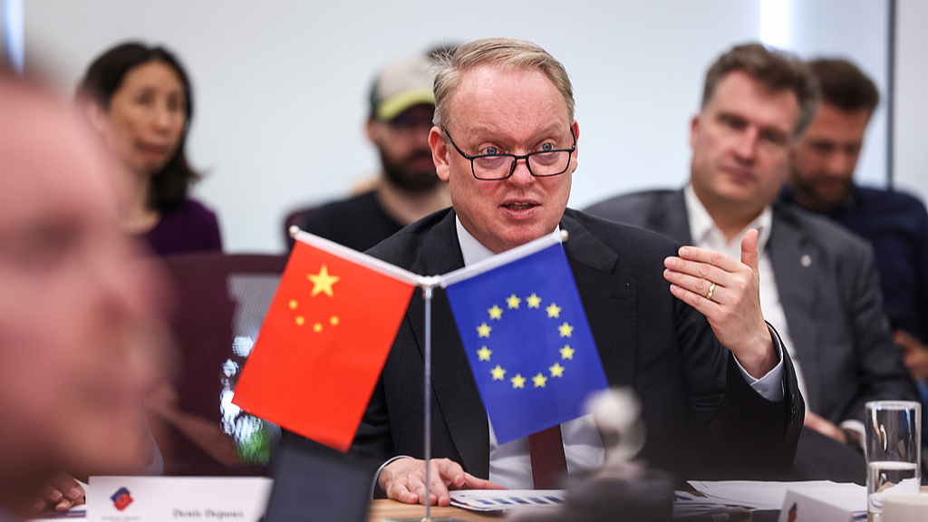 European Union Chamber of Commerce in China President Jens Eskelund speaks during a press conference for the launch of the chamber's 2026 Business Confidence Survey in Beijing, China, May 27, 2026. /VCG