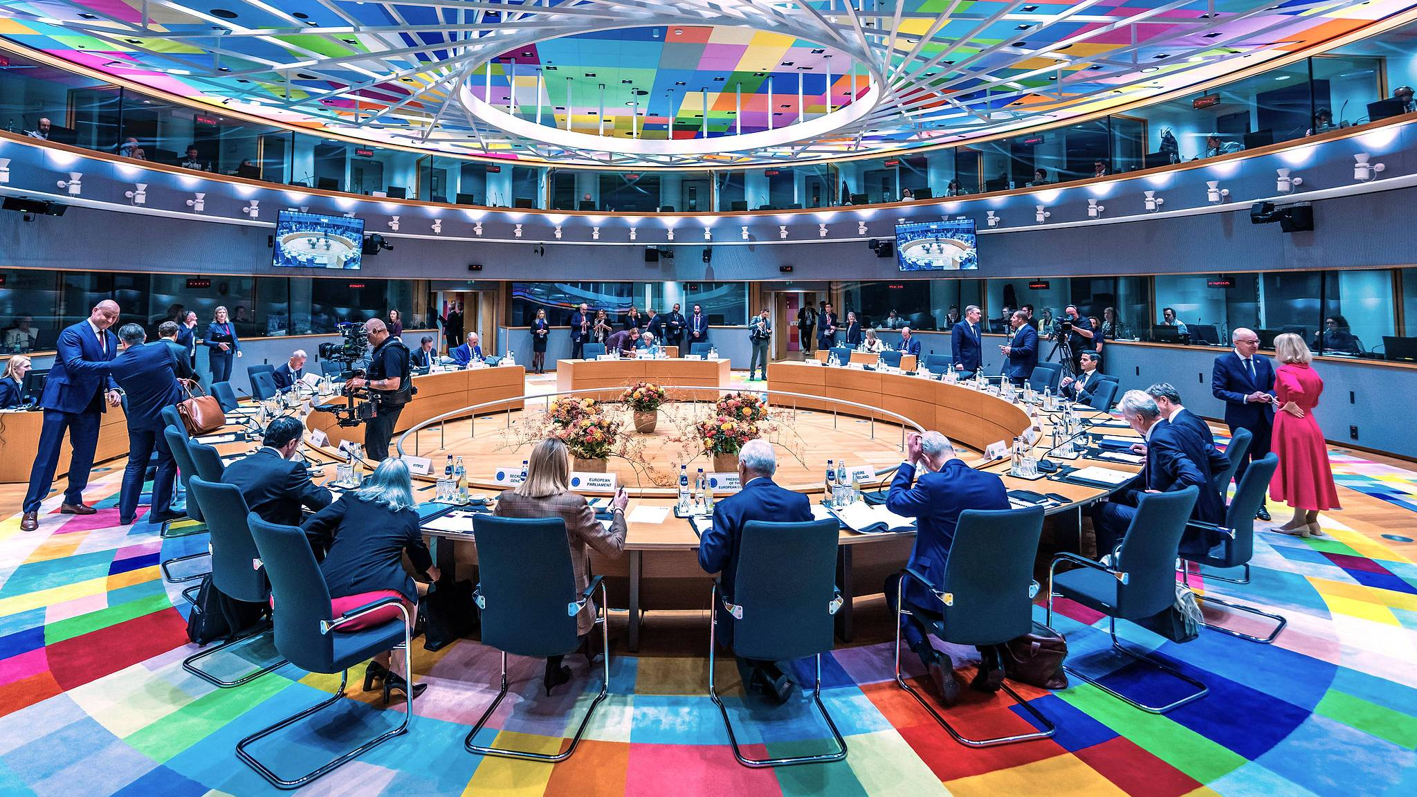 The negotiating room during an EU summit at the Europa building, Brussels, Belgium, October 15, 2026. /VCG