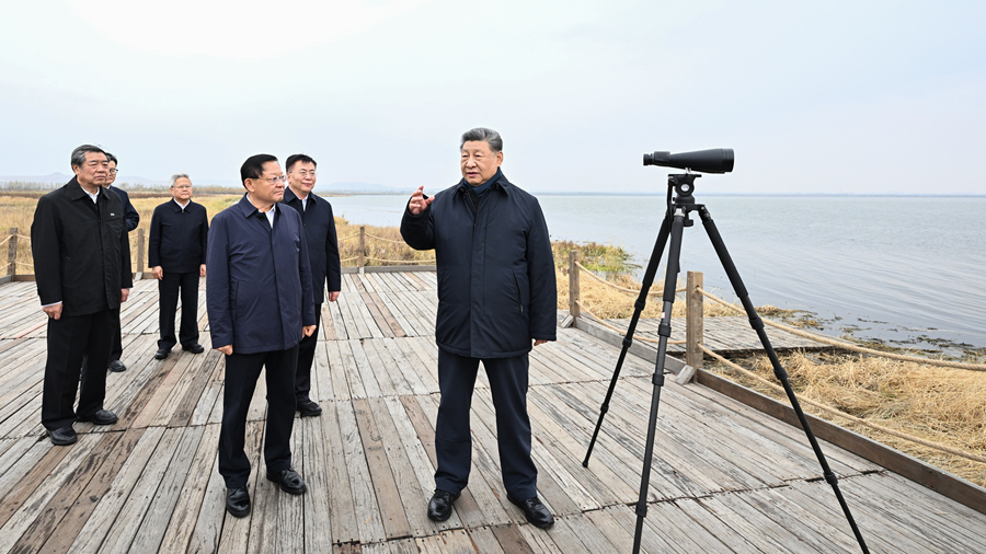 Chinese President Xi Jinping inspects Huangqihai Lake Nature Reserve in Ulanqab, north China's Inner Mongolia Autonomous Region, China, October 16, 2026. /Xinhua