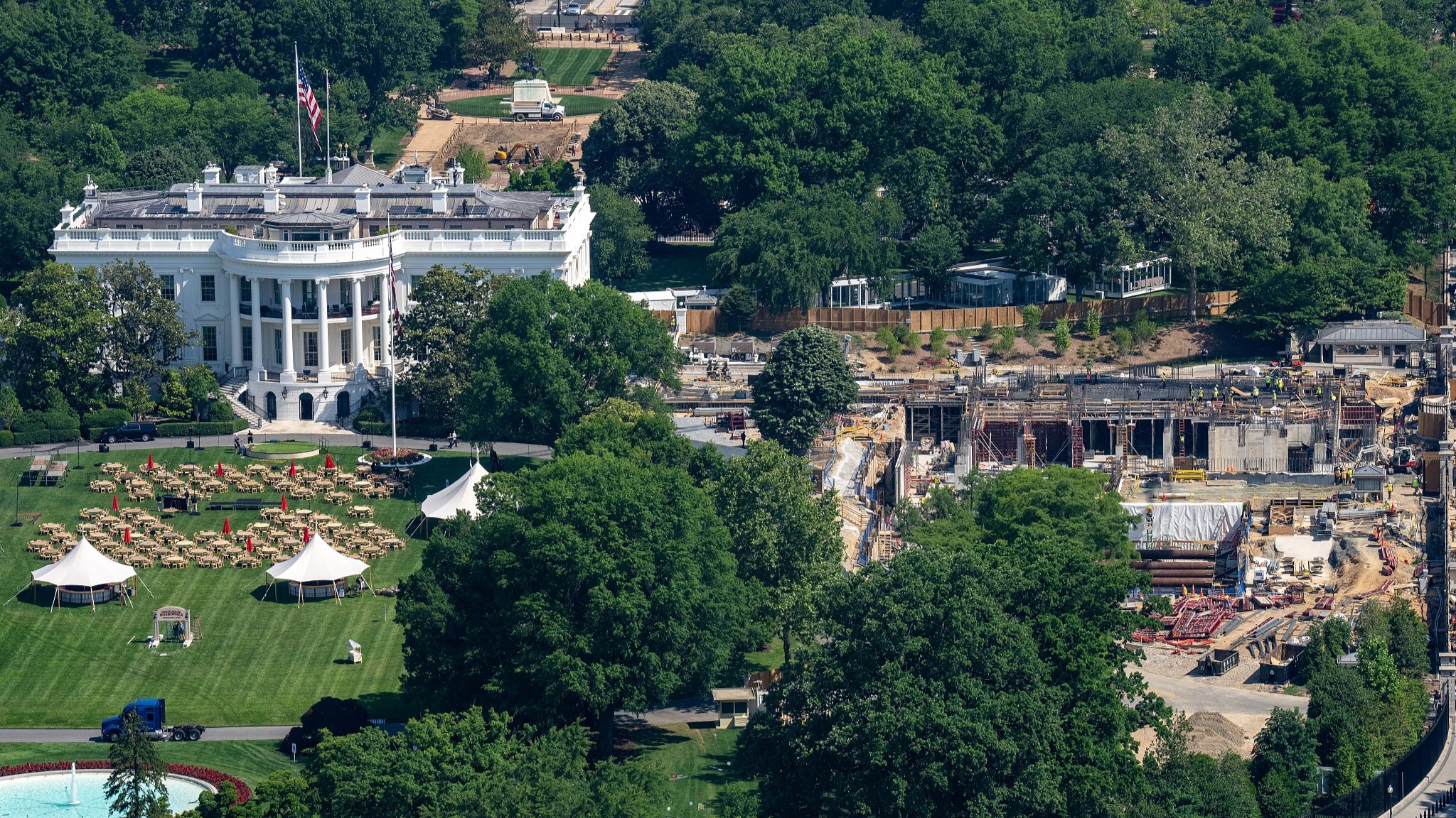 Work continues on the construction of the ballroom at the White House, Washington, DC, US, May 19, 2026. /VCG