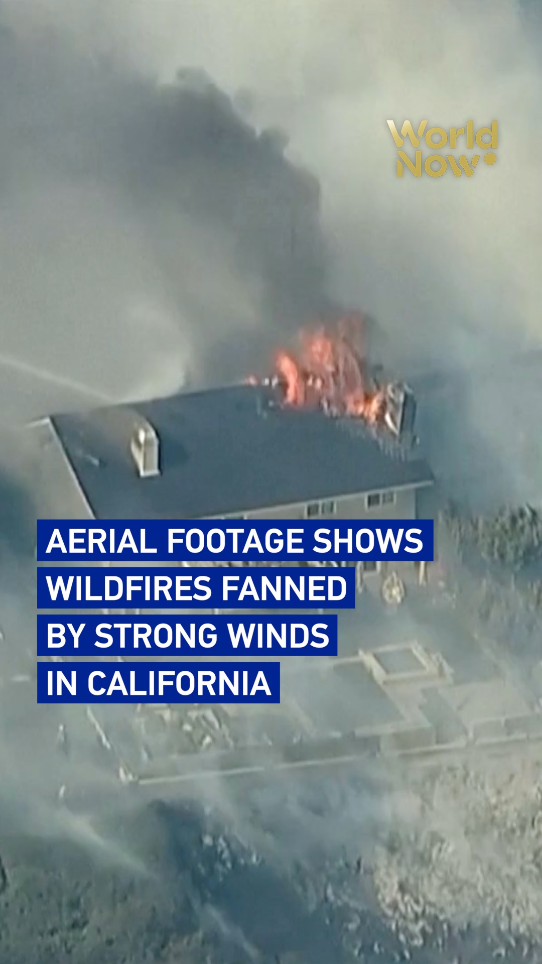 Aerial footage shows wildfires fanned by strong winds in California