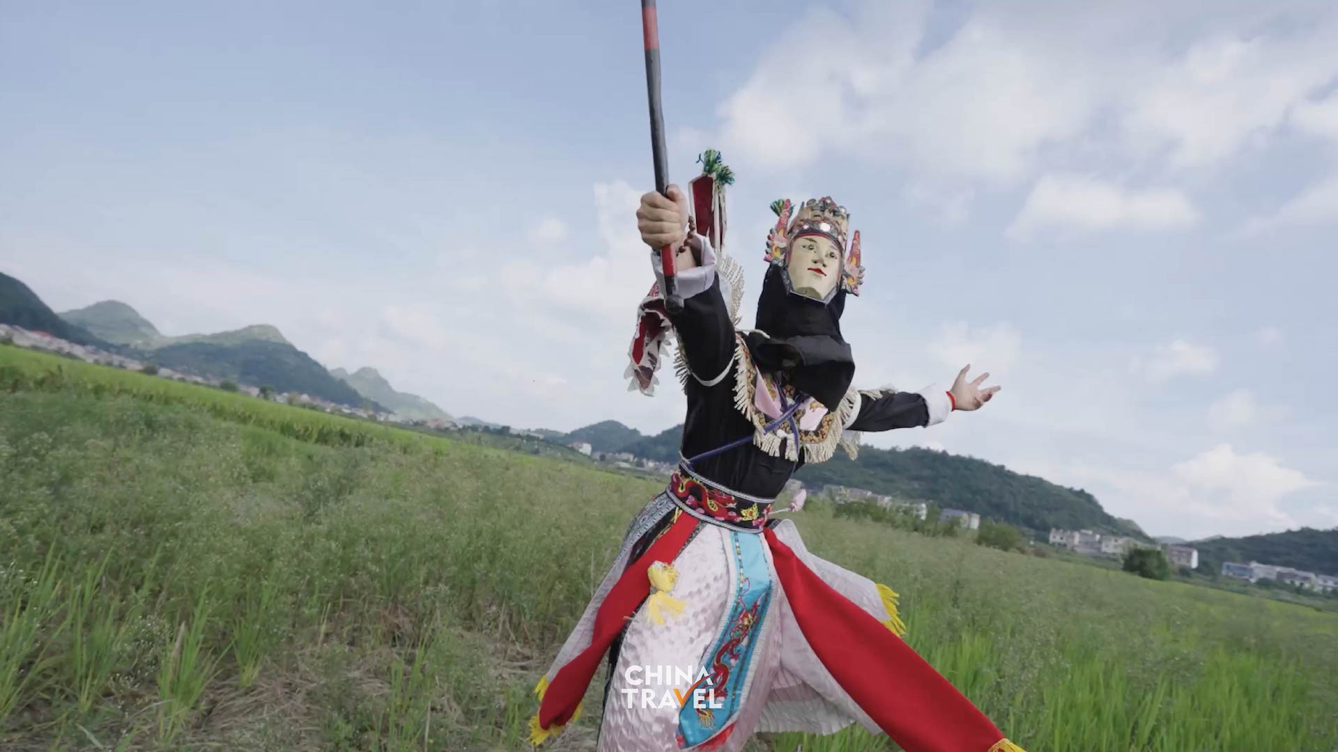 In Anshun, Guizhou, Dixi performers wear distinctive masks and use powerful movements to portray stories of loyalty, courage and perseverance. /CGTN