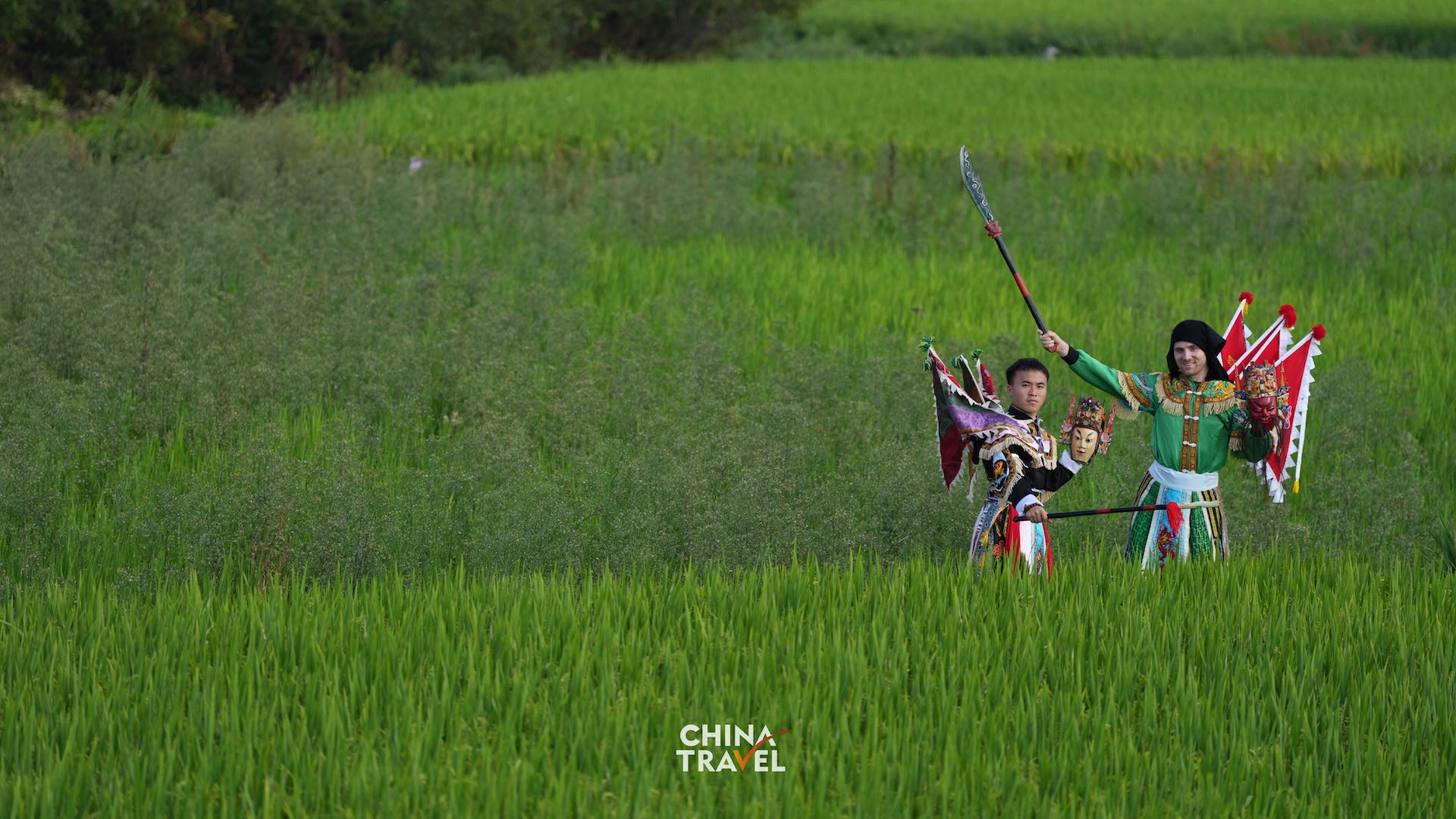 In Anshun, Guizhou, Dixi performers wear distinctive masks and use powerful movements to portray stories of loyalty, courage and perseverance. /CGTN
